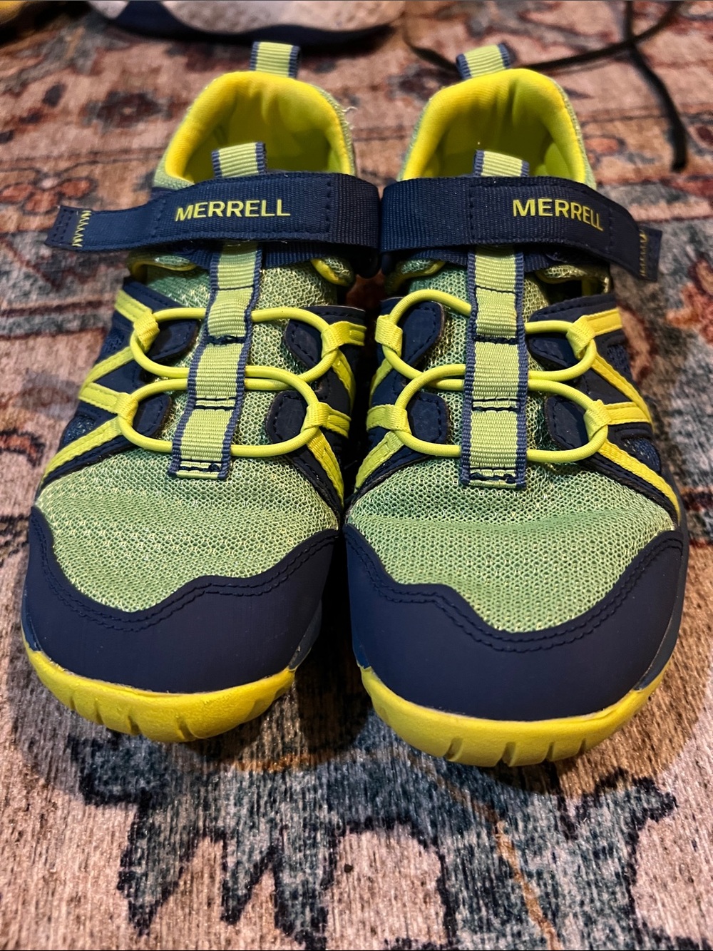 Merrell Kids Navy and Lime Green Water Shoes with Hook-and-Loop Strap